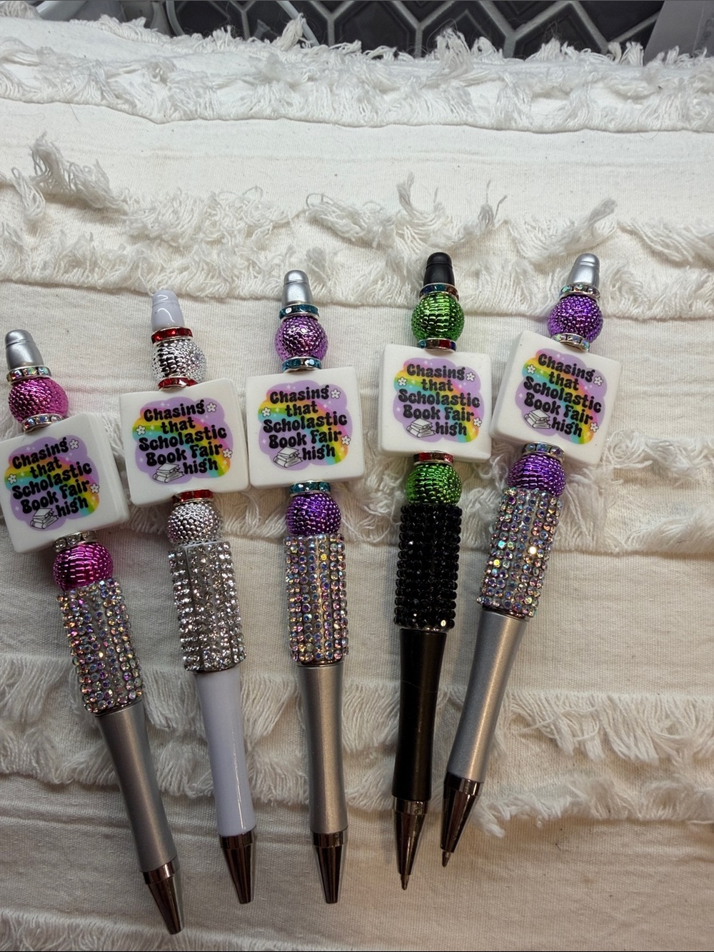 “Chasing that Scholastic Book Fair High,” Rhinestone Bling Pens.